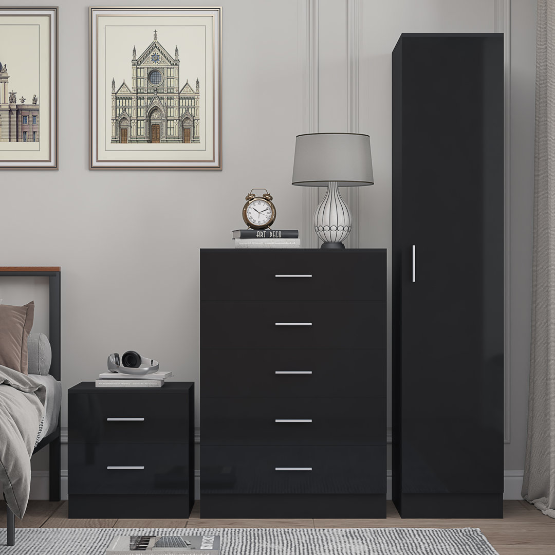 Eva High Gloss 1 Door Plain Wardrobe 3 Piece Bedroom Set