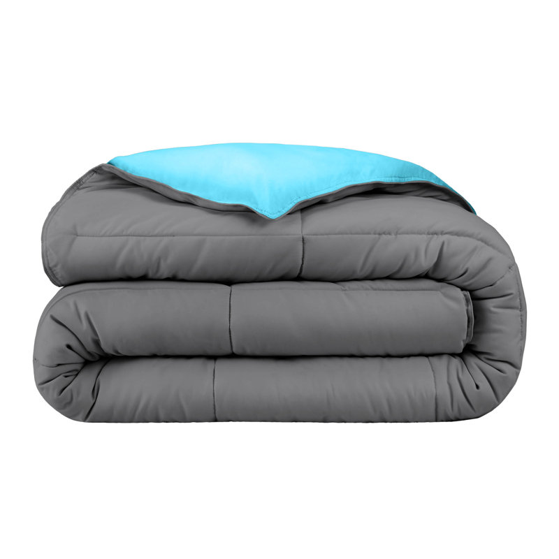 Twin Grey and Aqua Reversible Down Alternative Microfiber Comforter