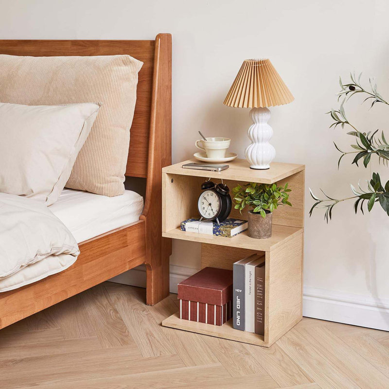 S-Shaped Nightstand, 3-Tier Wood Nightstand With Open Storage, Minimalist End Table For Small Spaces, Easy Assembly, Bedside Table For Bedroom