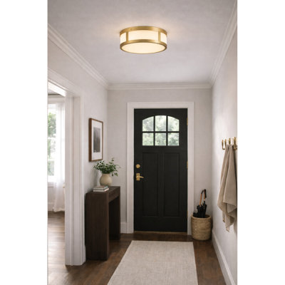 10 - Inches Antique Brass Integrated Led Flush Mount Utilizing Energy Smart Led, 1225 Lumens With 24W, 3 Color Temperature Choices 3000K/4000K/5000K , Dimmable Suitable Dimmers, Etched White Glass