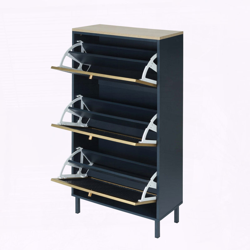 Armoire de rangement à chaussures en rotin 3 portes avec 2 tablettes et dispositif anti-basculement