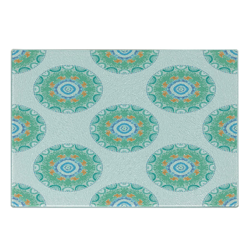 Ambesonne Mandala Tempered Glass Cutting Board Foxes in the Forest Green Orange