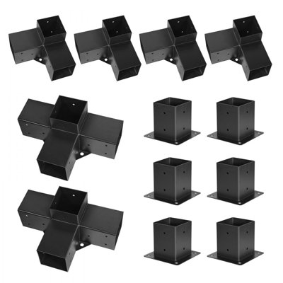 Pergola Kit, 4x4 Inch Pergola Brackets for 3.5x3.5 Inch Wood Beams in Actual Dimension, 3-Way and 4-Way Gazebo Brackets with 6 Post Bases, for Outdoor Pergolas, Gazebos, Sheds