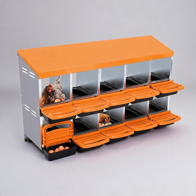 Boîtes de nidification pour poulets, 10 boîtes de poules pondeuses, plateau en plastique amovible, facile à nettoyer, nichoirs roulants pour poules pondeuses, orange