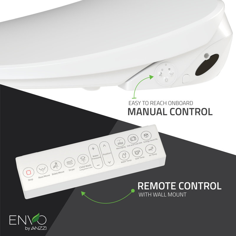 White Heated Electric Bidet Toilet Seat with Remote Control