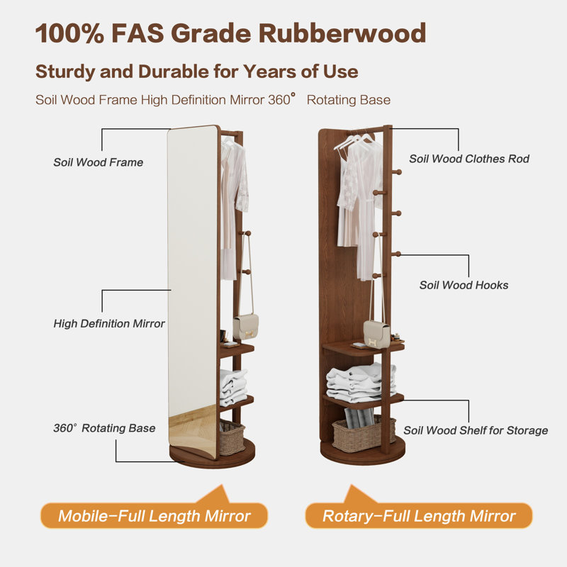 Coat rack with full-length mirror, Walnut