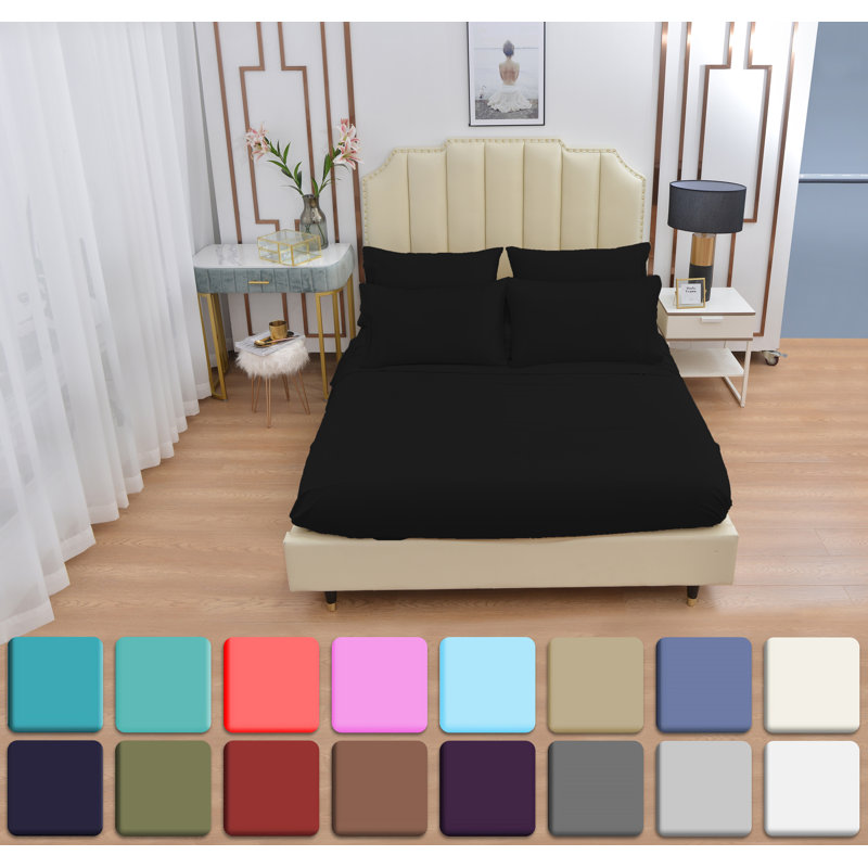 Premium Rayon From Bamboo 6 Pc Sheet Set With Deep Pockets, Cooling, Black, Split King Sheet Set with 4 Pillowcases