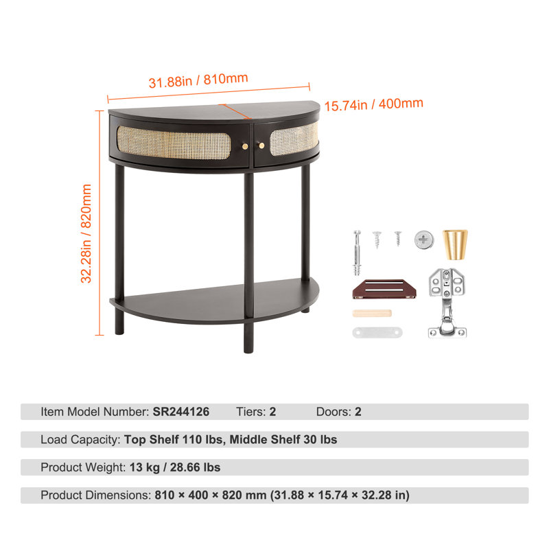 Half-moon Console Table 2 Storage Drawers Rattan Sliding