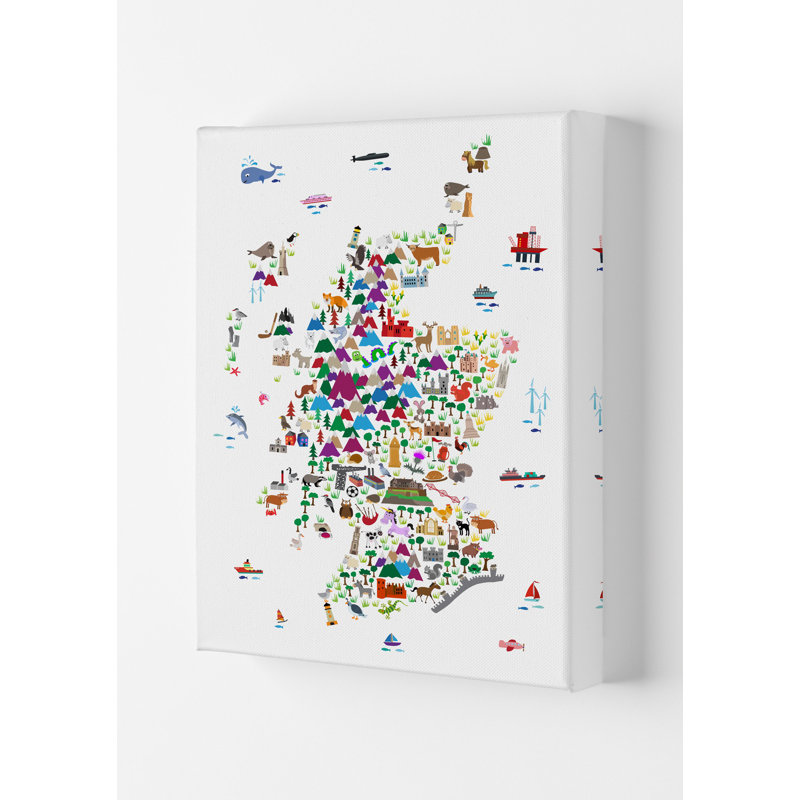 Animal Map Of Scotland Nursery by Michael Tompsett - Print, Wrapped Canvas, 42cm H x 29.7cm W x 4cm D