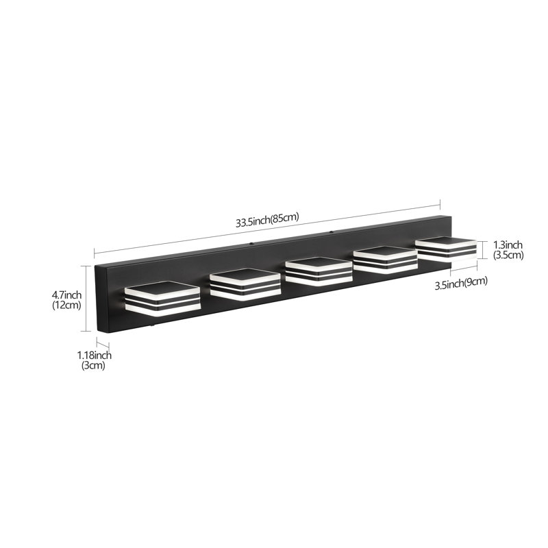 Luminaire de salle de bain moderne à DEL 34 po - 5 lumières à intensité variable avec abat-jour en acrylique pour éclairage de miroir