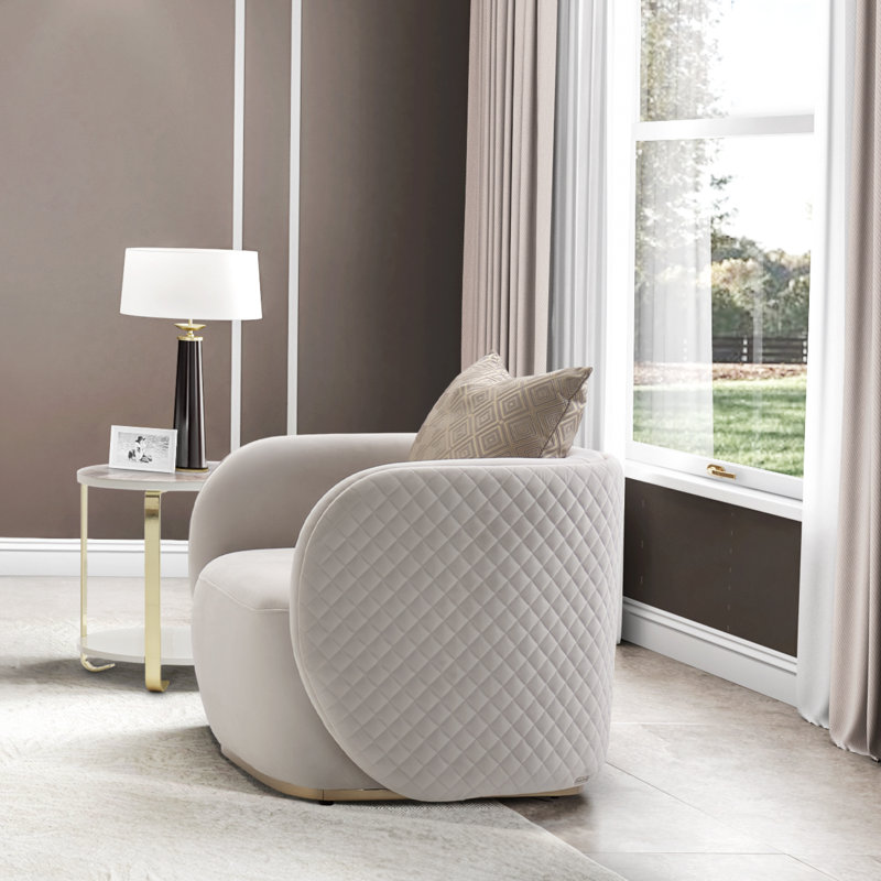 Ariana Velvet Barrel Accent Chair - Beige, Beige Velvet