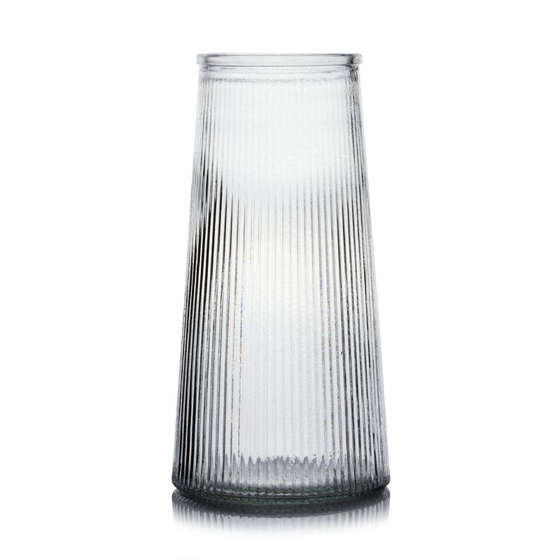 4" W 8" H Clear Ribbed Glass Vase For Flowers, 4
