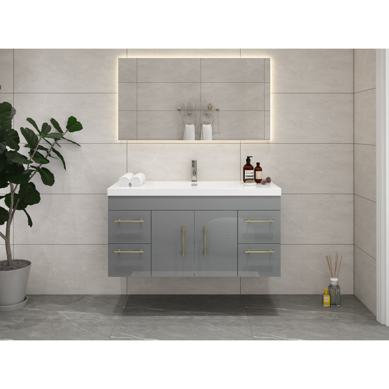 Romer 47.2'' Single Bathroom Vanity with Acrylic Top, Gray, Gold