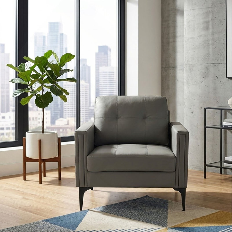 1 pièce Chaise d'appoint moderne rembourrée en similicuir avec tissu PU, Gris