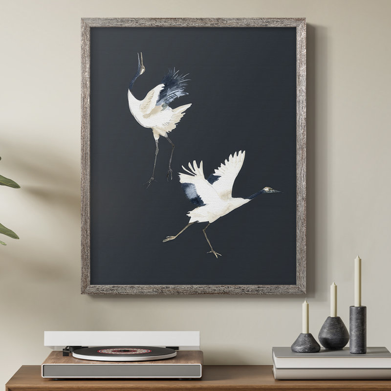 Cranes on Indigo II, reproduction encadrée - bois massif, H 11 po x l 9 po
