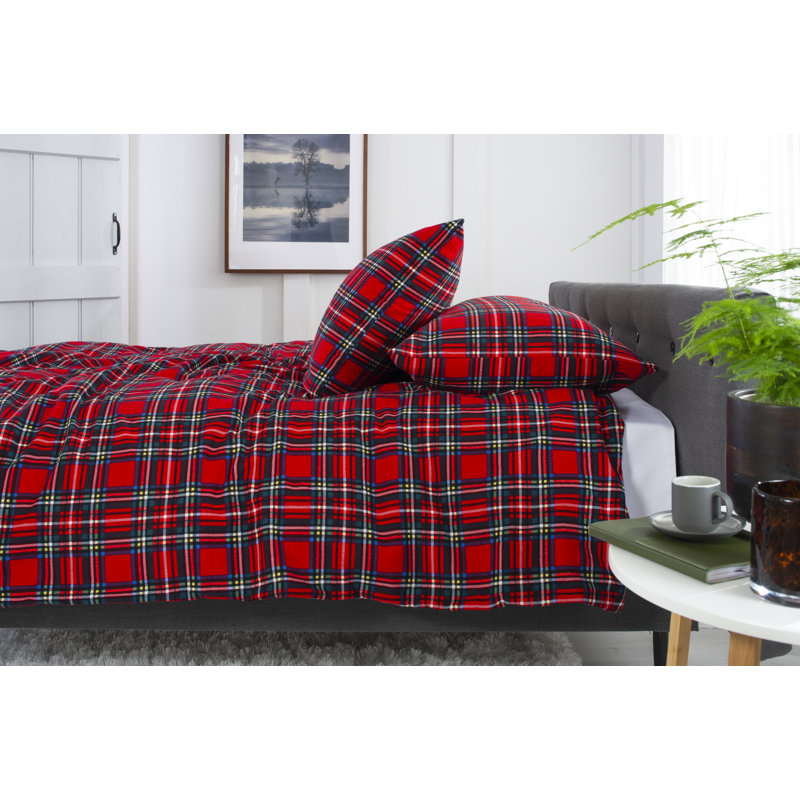 Cotton Plaid Duvet Cover Set with Pillowcases, Kingsize - 2 Standard Pillowcases