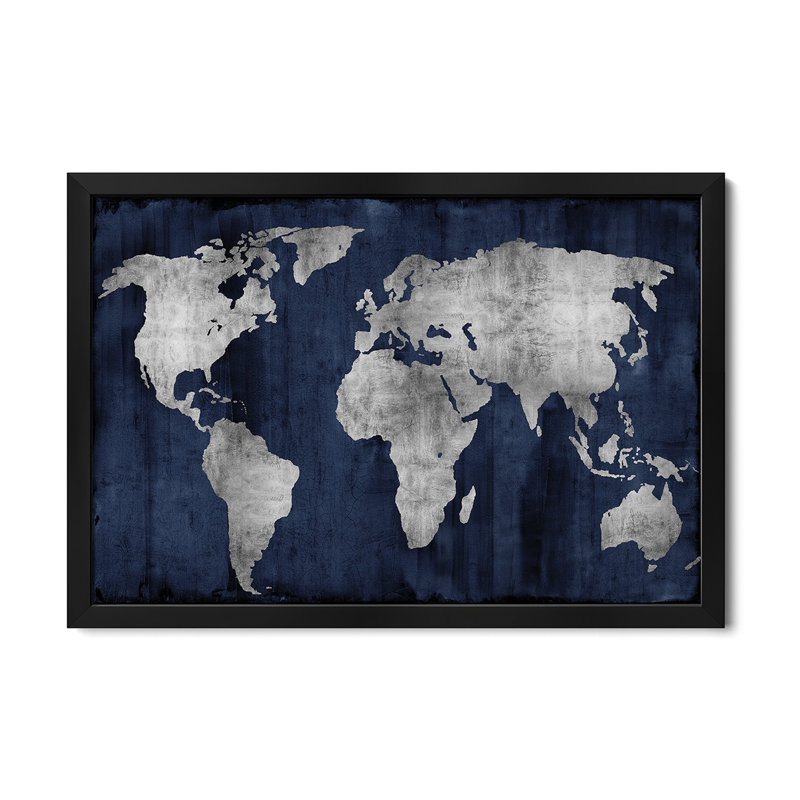 «The World - Silver On Blue» par Russell Brennan, H 16 po x l 24 po