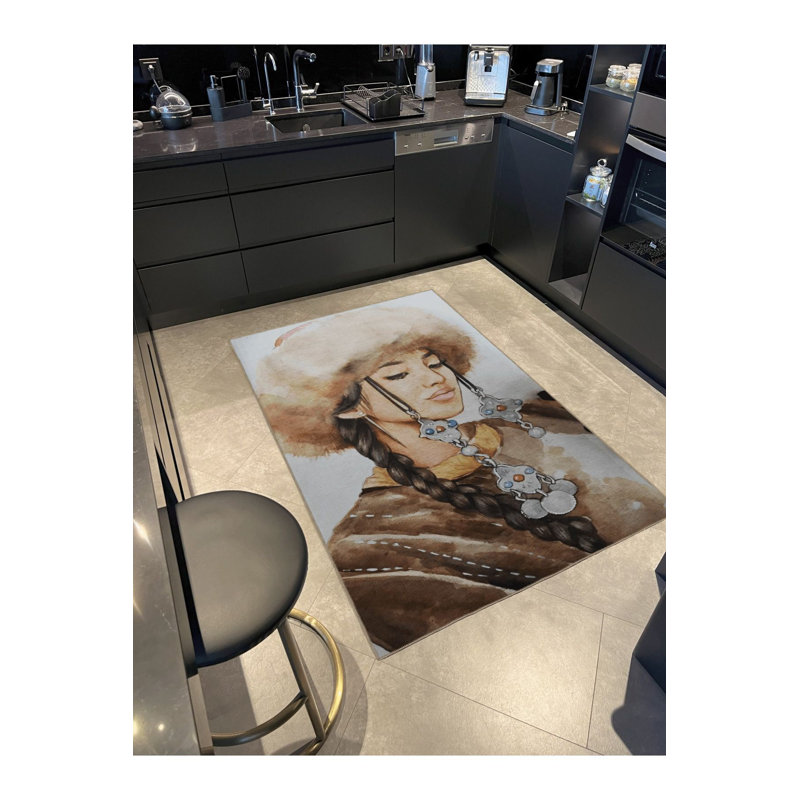 Tapis multicolore à motif abstrait de femme abstraite à motif de portrait décoratif créatif