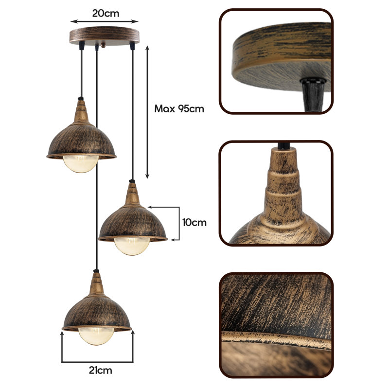 Mileti 3 - Light Brown Kitchen Island Pendant, No