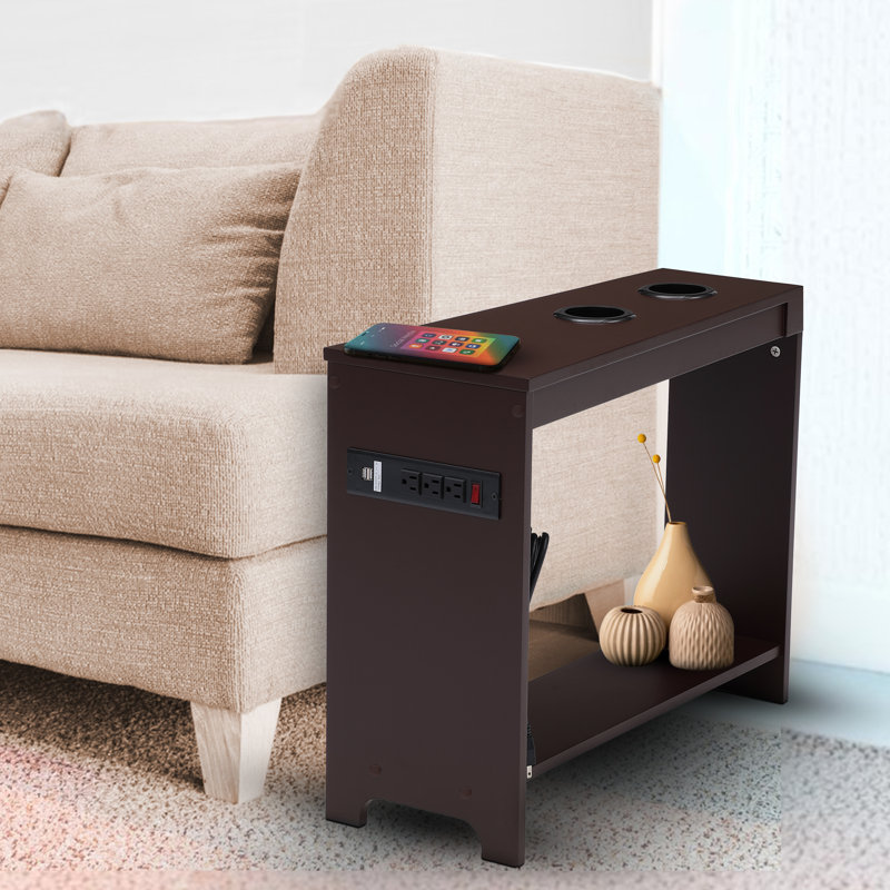 Ensemble de 2 tables de chevet avec station de charge Keymia, tables de chevet modernes avec ports et prises USB, tables de bout étroites avec rangement pour chambre et salon - Tables d'appoint peu encombrantes pour petits espaces