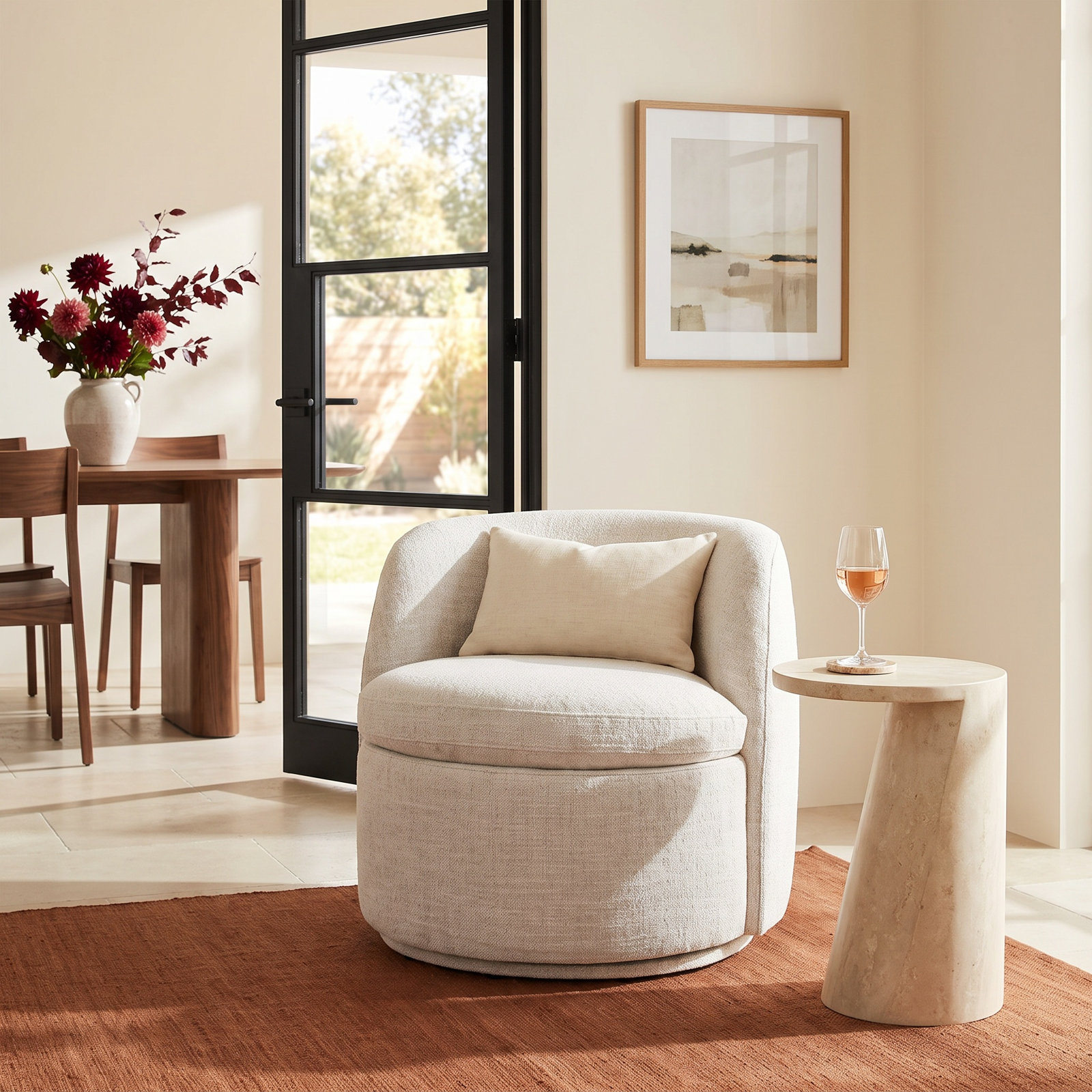 Swivel Barrel Chair, Nathan Wheat Performance Tweed