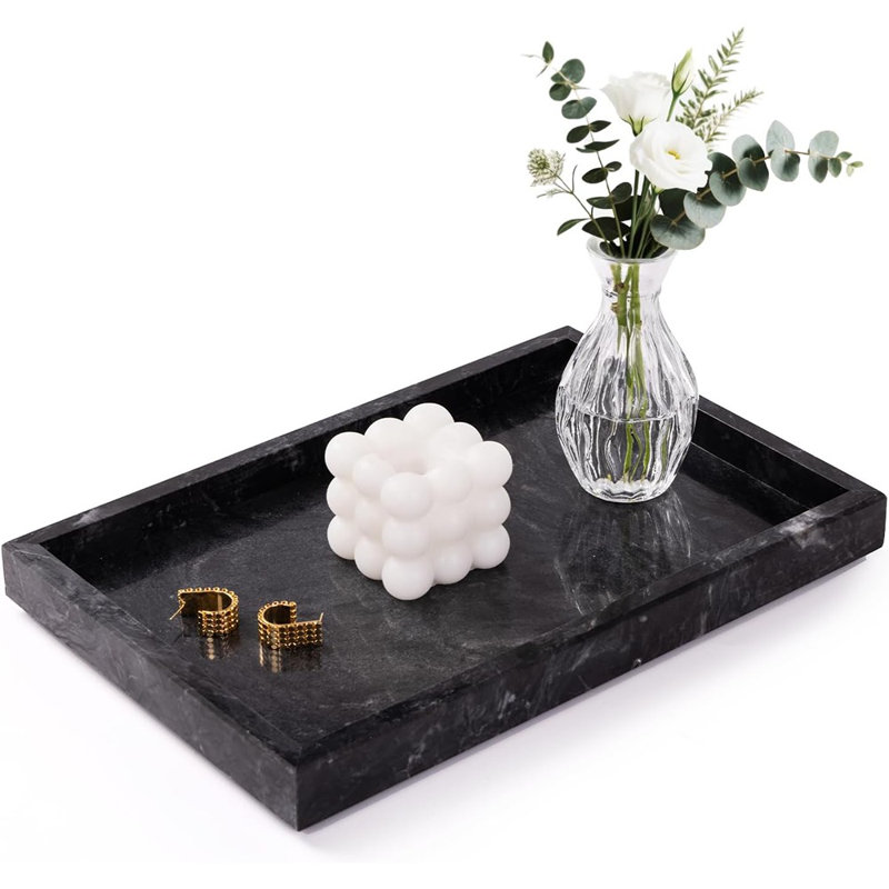 Plateau de salle de bain en marbre naturel, plateau de meuble-lavabo décoratif pour bijoux, parfums et organisation à domicile