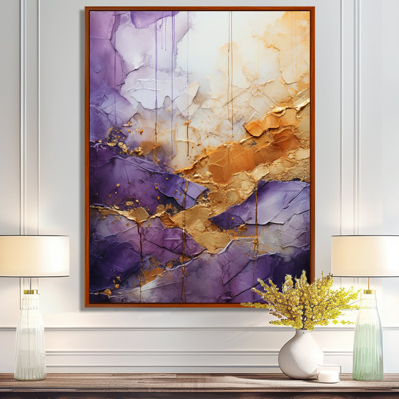 Helgert - fractale mauve abstraite - impression, H 44 po x l 34 po x P 1,5 po, Cadre flottant brun