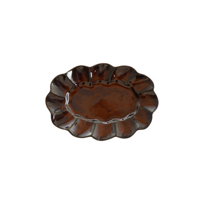 Scalloped Stoneware Dessert Plate in Rustic Brown Glaze