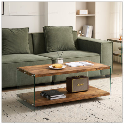 Table basse polyvalente en panneau de fibres à densité moyenne avec plateau en verre trempé pour un usage multiple à la maison et à l'extérieur, parfaite pour les collations, les livres et la décoration