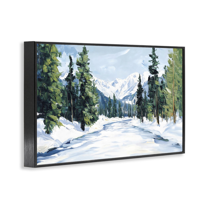 «Snowy Tall Tree Pass», estampe numérique par Petal Prints Design, H 12 po x l 18 po, Giclée encadrée noir minuit