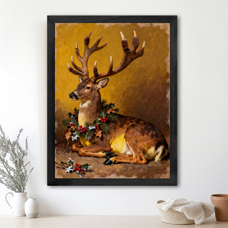 Art mural rétro noir, cerf de Noël, impressions rétro, H 17 po x l 13 po