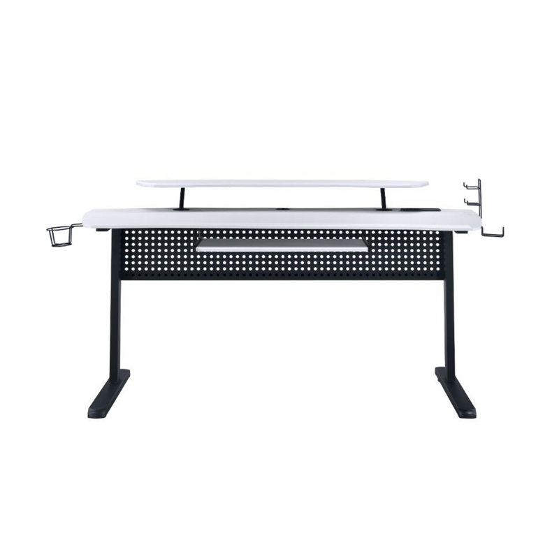 Jayanti Metal Base Computer Desk with Power Outlet, White/Black