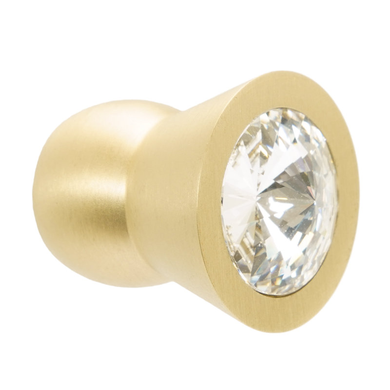 Poignée en laiton conique; Cristaux transparents de 18 mm; en laiton satiné