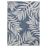 TOMMY BAHAMA Patio Country Botanical Coastal  Indoor/Outdoor Area Rug, Navy/Cream, 7'10"x10'2"
