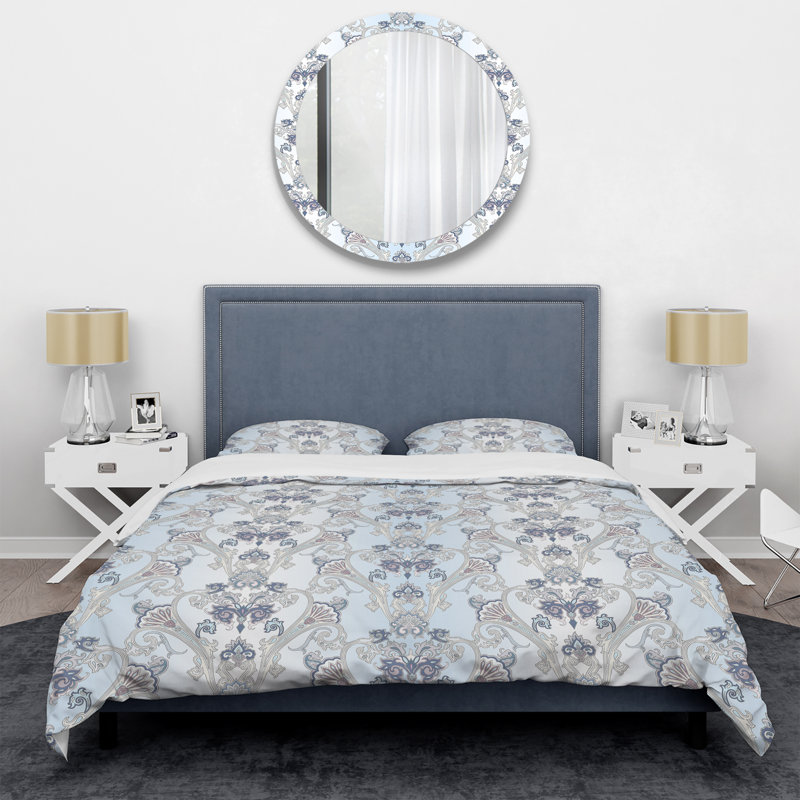Damas bleu et gris - ensemble de housse de couette abstrait - microfibre de polyester