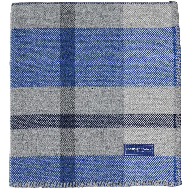 Northfield Plaid Wool Throw Blanket, 50" x 72", Blue