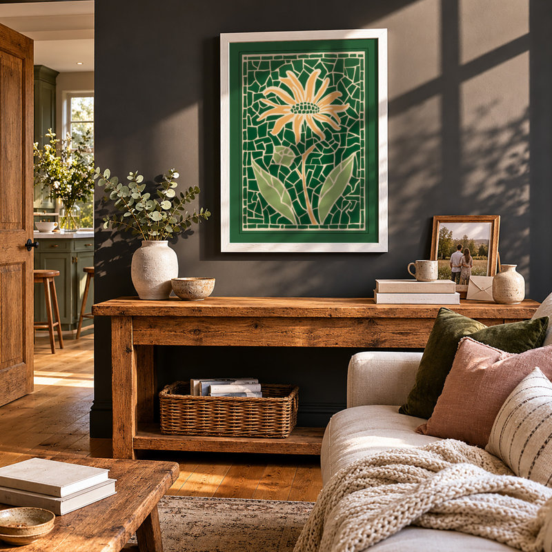Mosaic Flower Art Deco - Framed Print, A1 - 84.1 x 59.4 cm, White