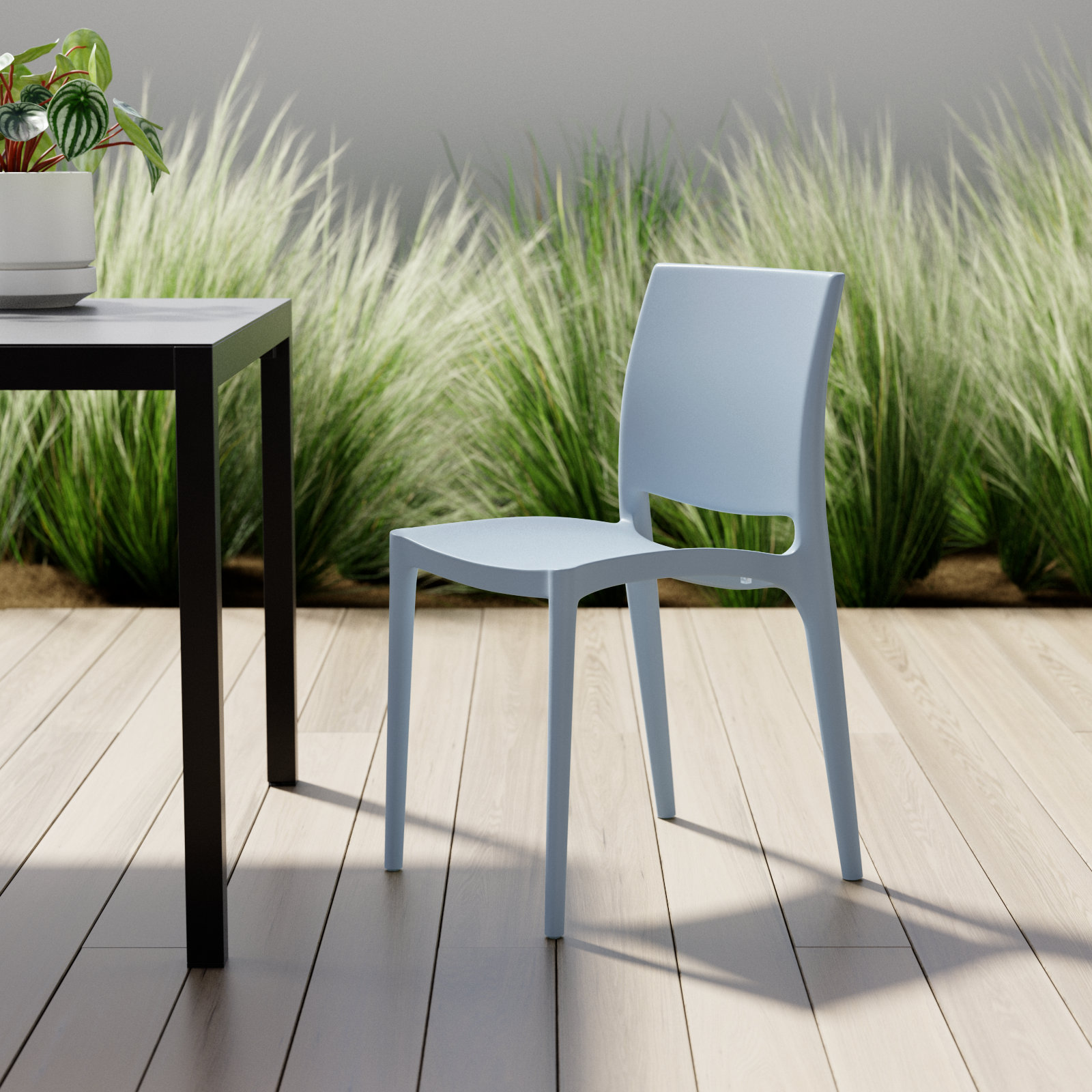 Burt Stackable Patio Side Chair, Silver Gray