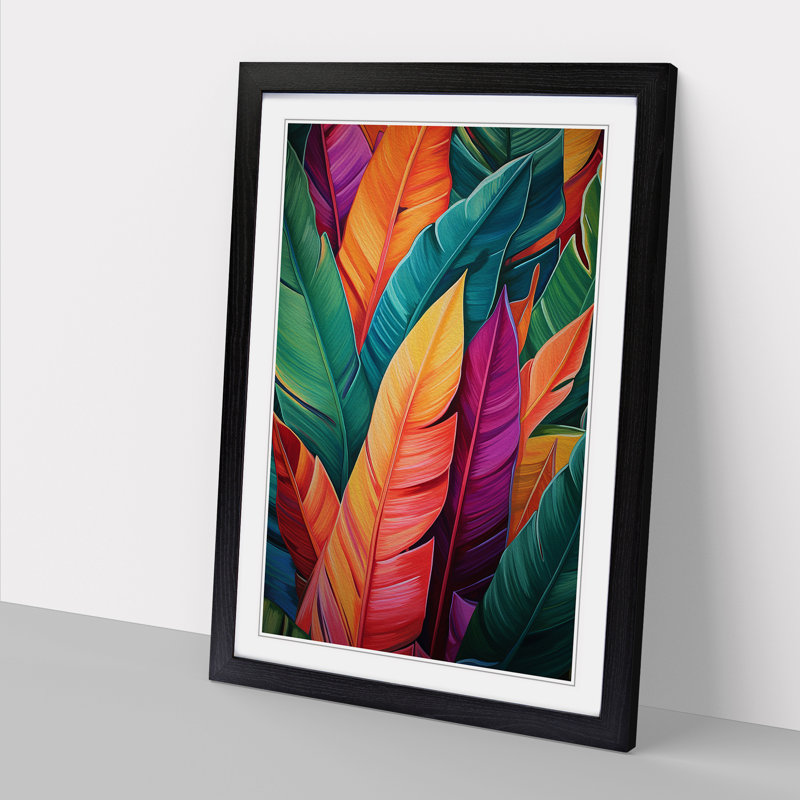 Tropical Leaf Colour Field No.2 - Single Picture Frame Print on Wood, 46cm H x 34cm W, Black Framed