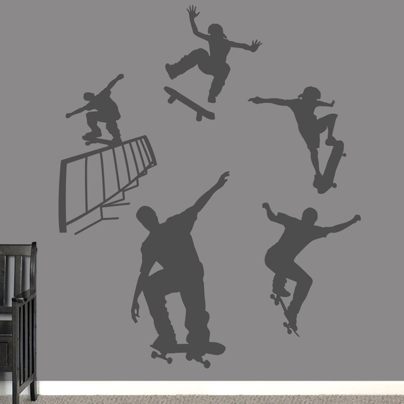 Décalcomanie murale skateboard, Gris foncé