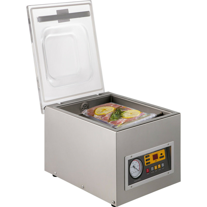 Compact Silver Stainless Steel Chamber Vacuum Sealer with 10.2" Sealing Length