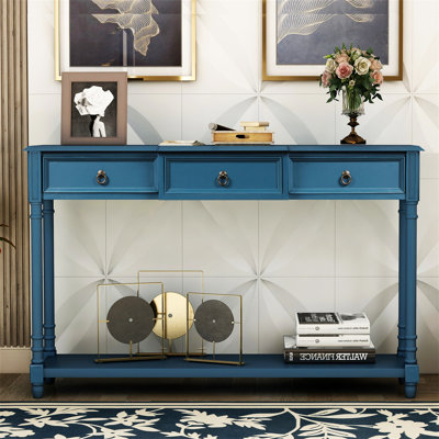 Palace Console Table Sofa Table With 3 Drawers For Entryway With Projecting Drawers And Long Shelf