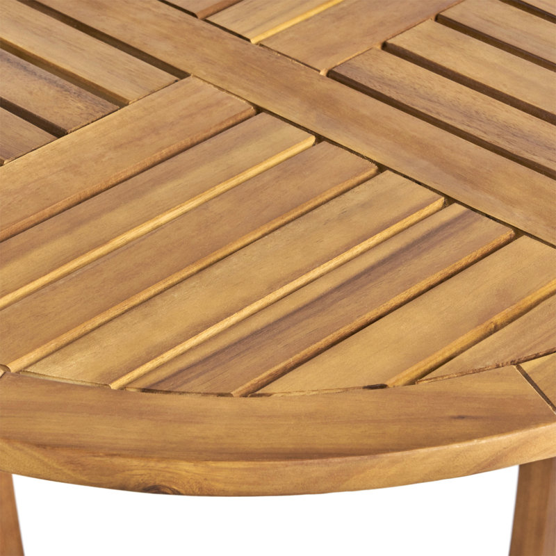 Ensemble repas d'extérieur en bois Hermosa avec coussins, finition teck avec coussin beige