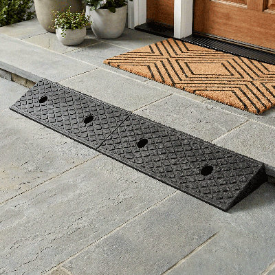 Set Of 2 Rubber Curb Ramps  Rise Heavy-Duty Threshold Driveway Ramp For Cars And Wheelchairs