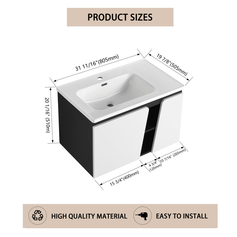 Meuble-lavabo simple 31,72 po avec comptoir en céramique Lashira