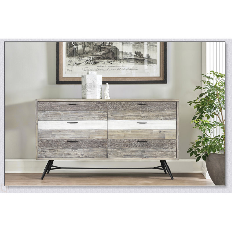 Commode 6 tiroirs Bridges en bois d'acacia deux tons