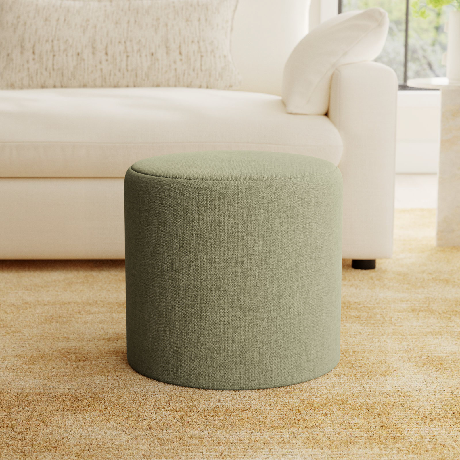 Orlando Upholstered Ottoman, Zuma Laurel Textured Linen