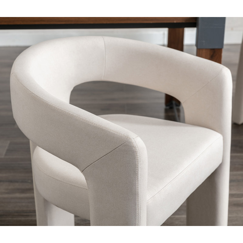 Beige Linen Upholstered Barrel Side Chairs with Metal Frame, Set of 2
