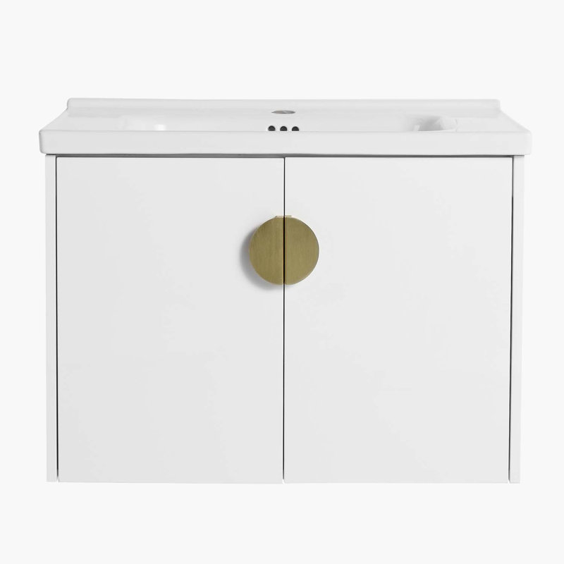 Meuble-lavabo mural de 28 po avec lavabo pour petite salle de bain Ebern Designs-W999137150-W999, Blanc lustré