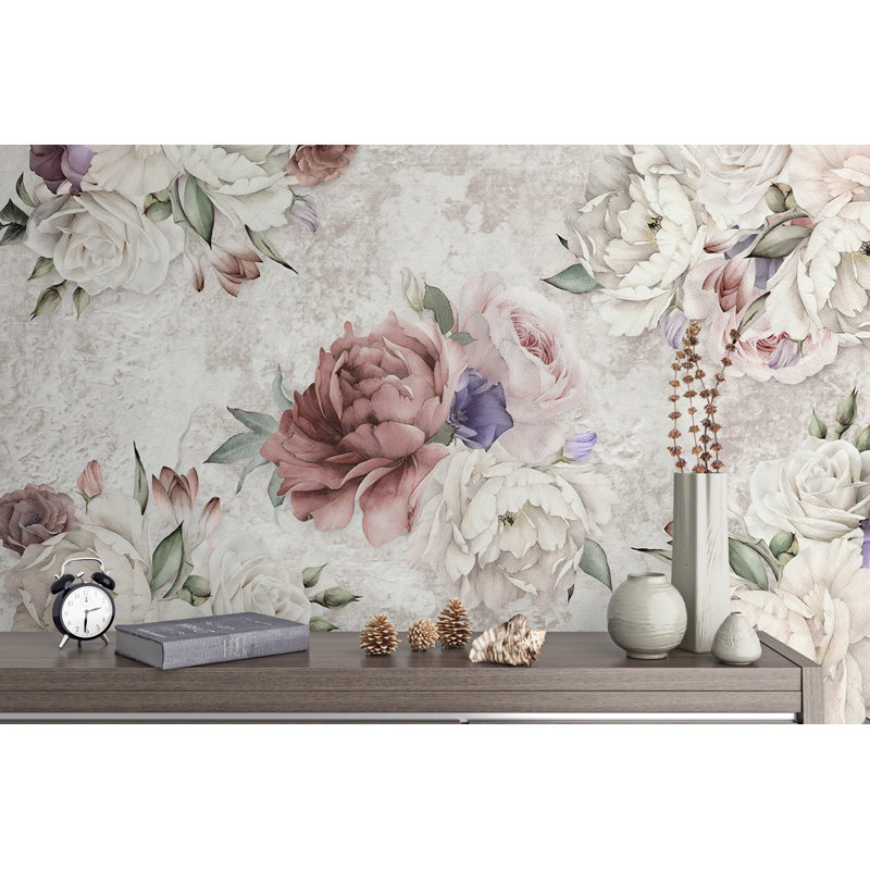 Murale florale décorative en mauve pivoine doux Backman, L 35 po x l 55 po